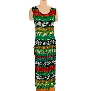Bila  BOHO Lagenlook Crinkle Maxi Dress Elephant Trunk Up Floral Sz M/8-10 #240G